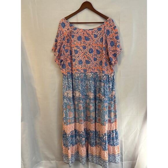 Women’s Sea Bird Size 18 Peach and Blue Maxi Dress. - Picture 4 of 4